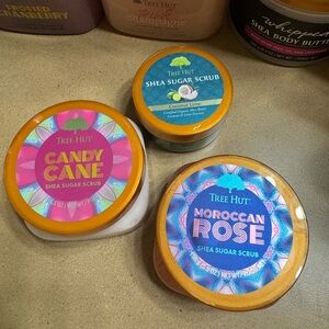 Tree Hut Candy Cane, Moroccan Rose, and Coconut Lime shea sugar scrub (3 minis)